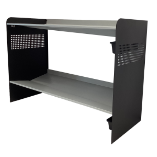 Rakabot Signature 2 tier chic and classy water and mud collecting shoe and boot rack that stores 7 pairs. Powder coted grey shelves. Powder coated mate black side panels. For a perfect entrance all year long. Made In Canada Invention.