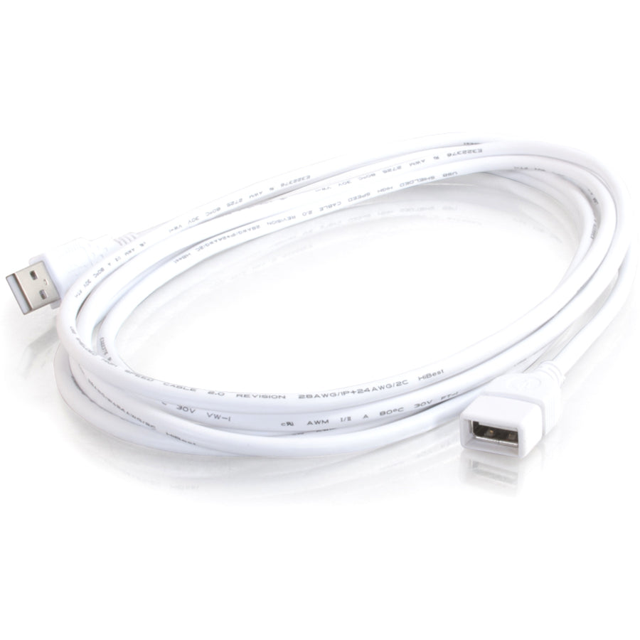 C2G 6.6ft USB Extension Cable - USB A to USB A Extension Cable - USB 2.0 - White - M/F