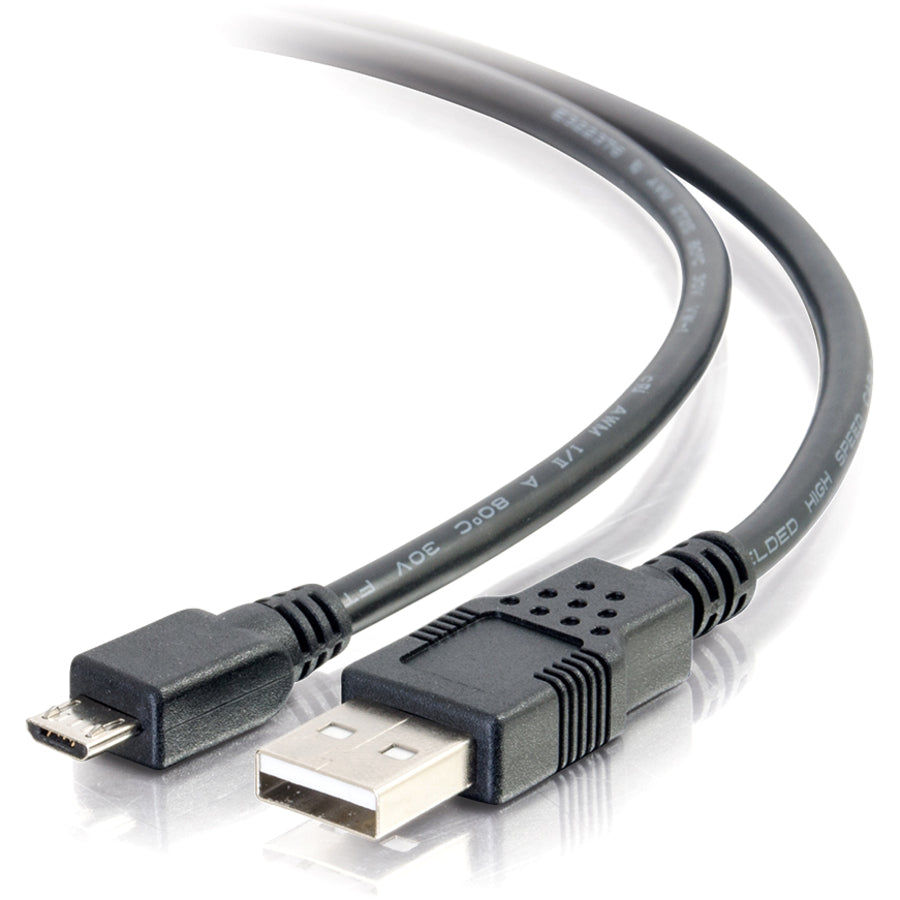 C2G 1ft USB to Micro USB Cable - USB A to Micro B Cable - USB 2.0 - Black - M/M