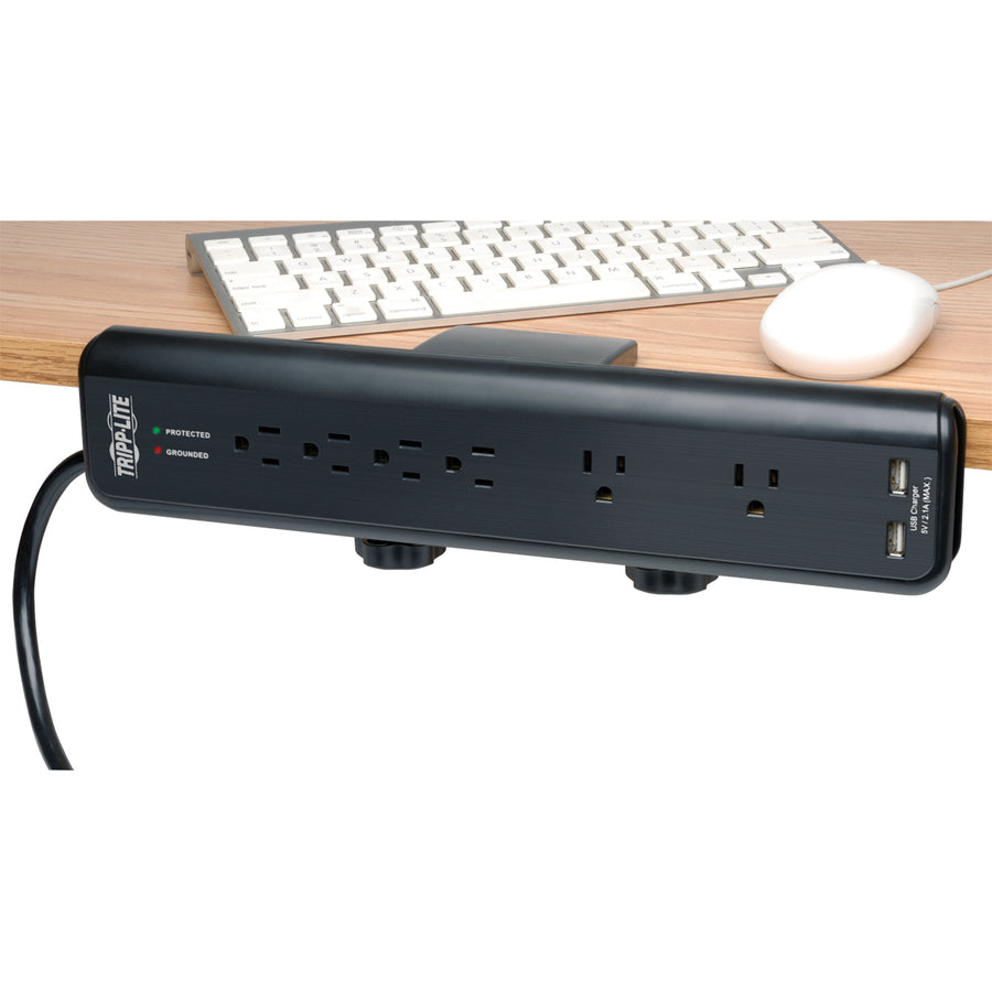 Tripp Lite Surge Protector Power Strip Desk Mount 120V USB 6 Outlet 6' Cord - 6 x NEMA 5-15R - 1875 VA - 2100 J - 120 V AC Input - 5 V DC Output