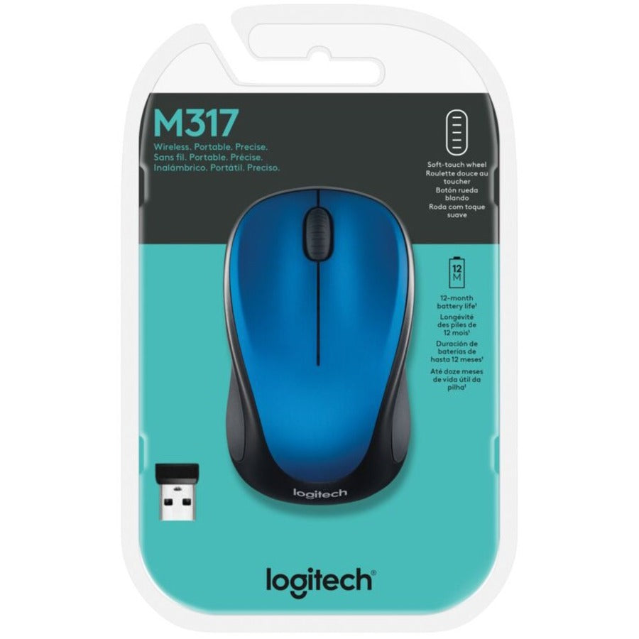 Logitech M317 Wireless Mouse, 2.4 GHz with USB Unifying Receiver, 1000 DPI Optical Tracking, 12 Month Battery, Compatible with PC, Mac, Laptop, Chromebook (Steel Blue)