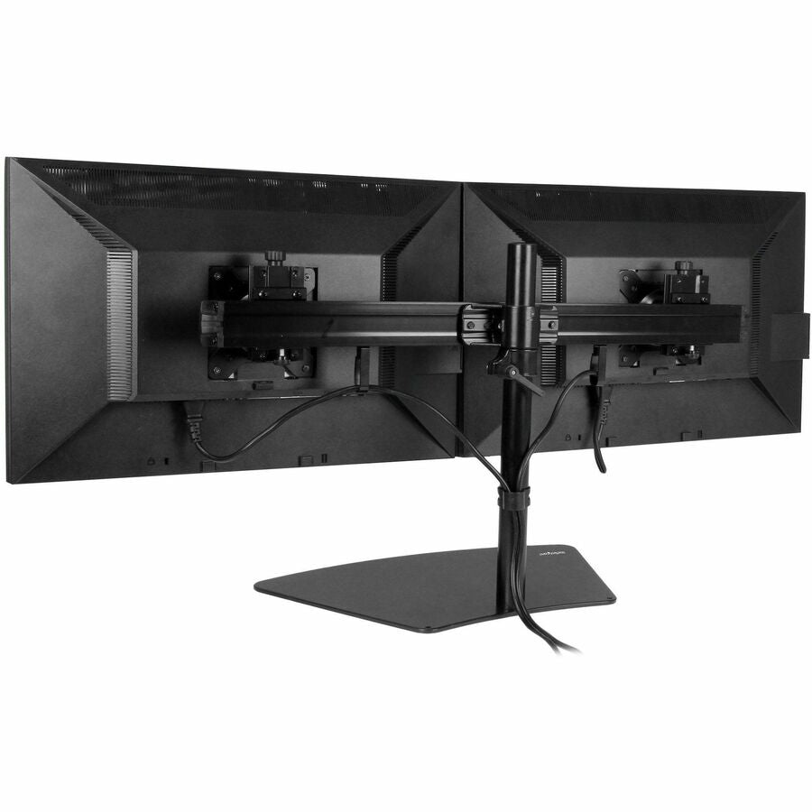 StarTech.com Dual Monitor Stand, Horizontal, For up to 24" (17.6lb/8kg) VESA Monitors, Black, Adjustable Monitor Stand, Steel & Aluminum