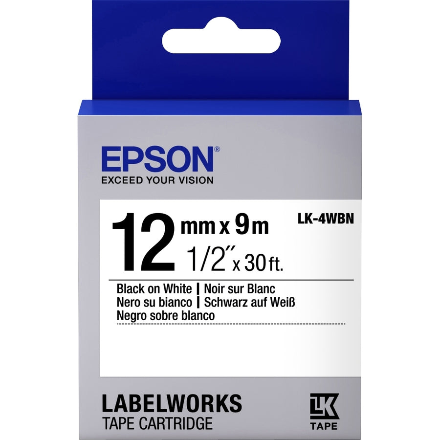 Epson LabelWorks Standard LK Tape Cartridge ~1/2" Black on White