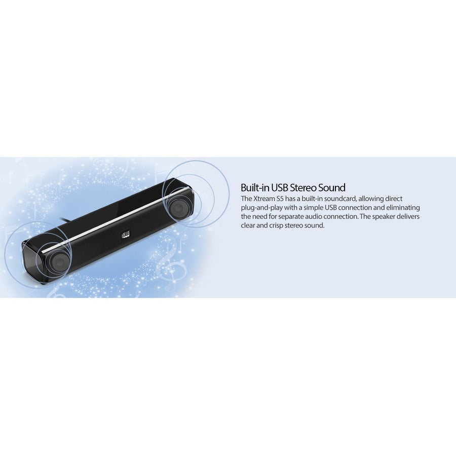 Adesso Xtream S5 2.0 Portable Sound Bar Speaker - 10 W RMS - Black XTREAM S5