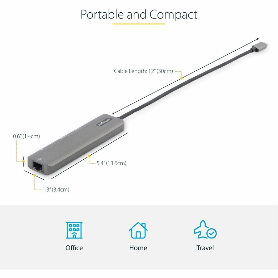 StarTech.com USB C Multiport Adapter, USB-C to 4K 60Hz HDMI 2.0, 100W PD Pass-through, SD, USB, GbE, USB Type-C Mini Dock, 12" Long Cable