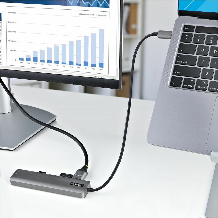 StarTech.com USB C Multiport Adapter, USB-C to 4K 60Hz HDMI 2.0, 100W PD Pass-through, SD, USB, GbE, USB Type-C Mini Dock, 12" Long Cable