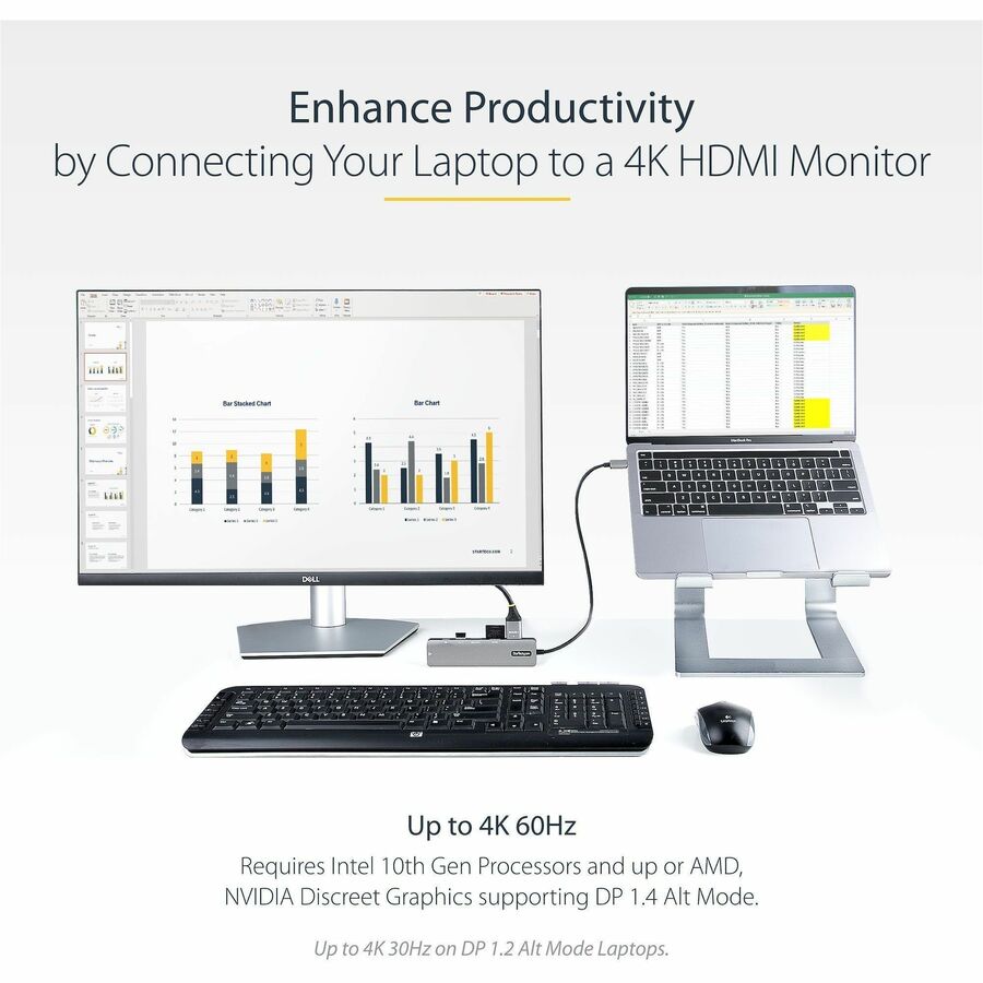 StarTech.com USB C Multiport Adapter, USB-C to 4K 60Hz HDMI 2.0, 100W PD Pass-through, SD, USB, GbE, USB Type-C Mini Dock, 12" Long Cable