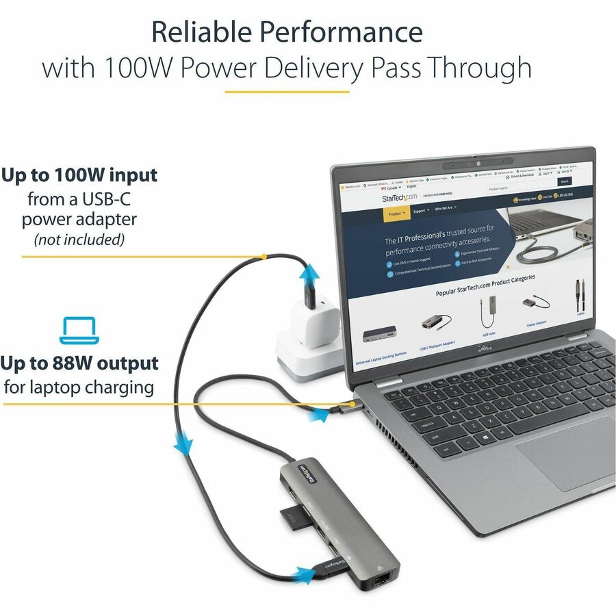 StarTech.com USB C Multiport Adapter, USB-C to 4K 60Hz HDMI 2.0, 100W PD Pass-through, SD, USB, GbE, USB Type-C Mini Dock, 12" Long Cable