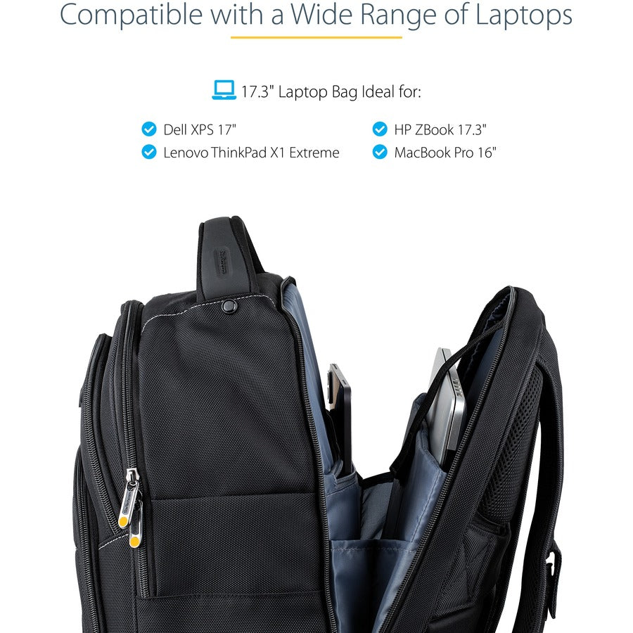 StarTech.com 17.3" Laptop Backpack w/ Removable Accessory Case, Professional IT Tech Backpack for Work/Travel/Commute, Nylon Computer Bag