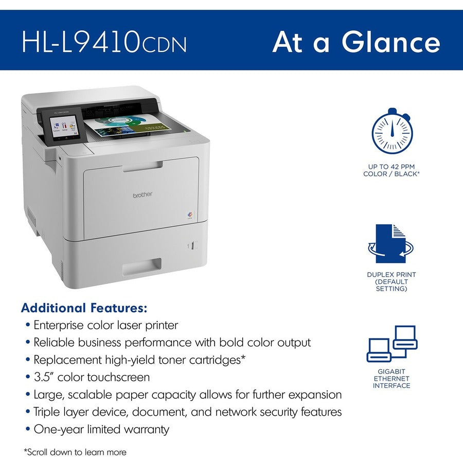 Brother Workhorse HL HLL9410CDN Desktop Wireless Laser Printer - Color