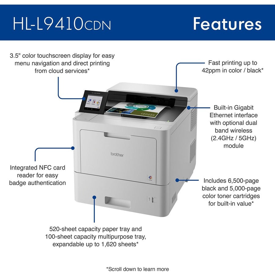 Brother Workhorse HL HLL9410CDN Desktop Wireless Laser Printer - Color