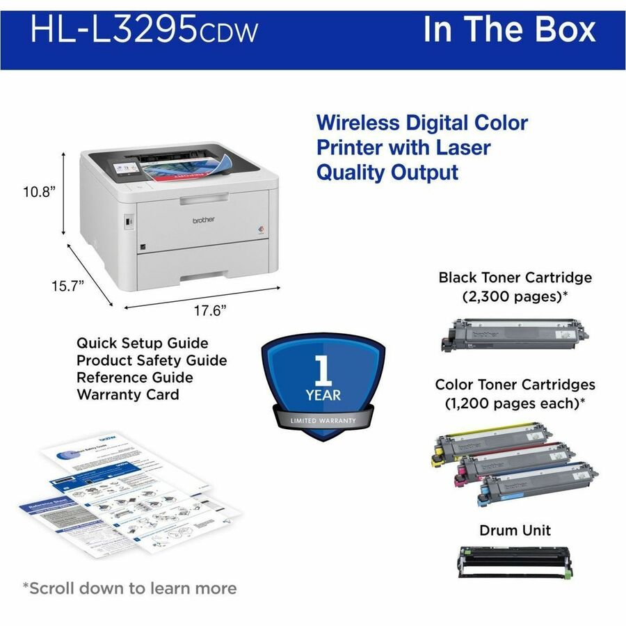 Brother HL-L3295CDW Desktop Wireless Laser Printer - Color