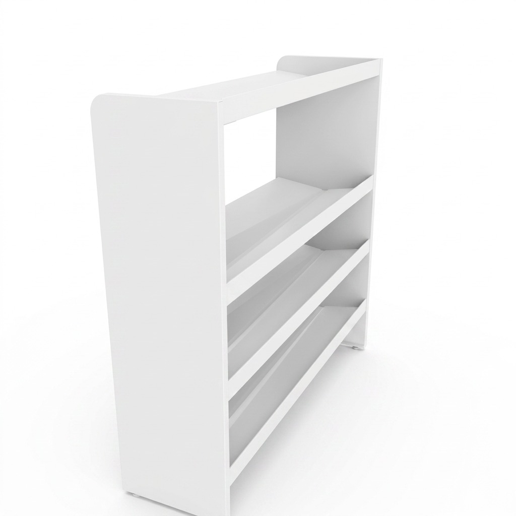 RAKABOT Titan 4-tier storage panels in pure white, angled view of durable steel shelves.