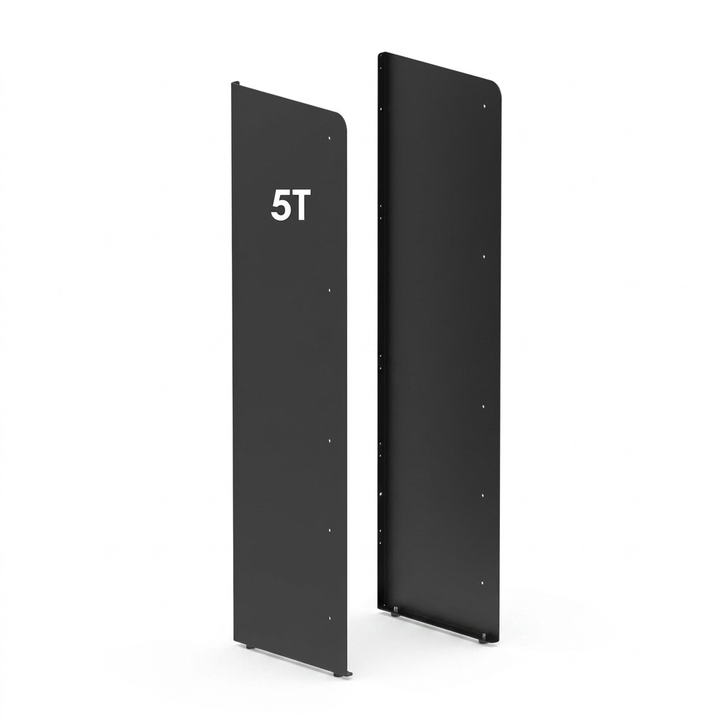 Pair of Rakabot TITAN 5-tier black heavy-duty steel side panels for boot rack assembly.