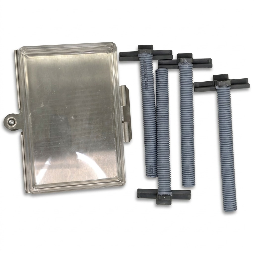 RAKABOT TITAN 5-tier draining pipe kit with clear water collector and four grey corrugated tubes.