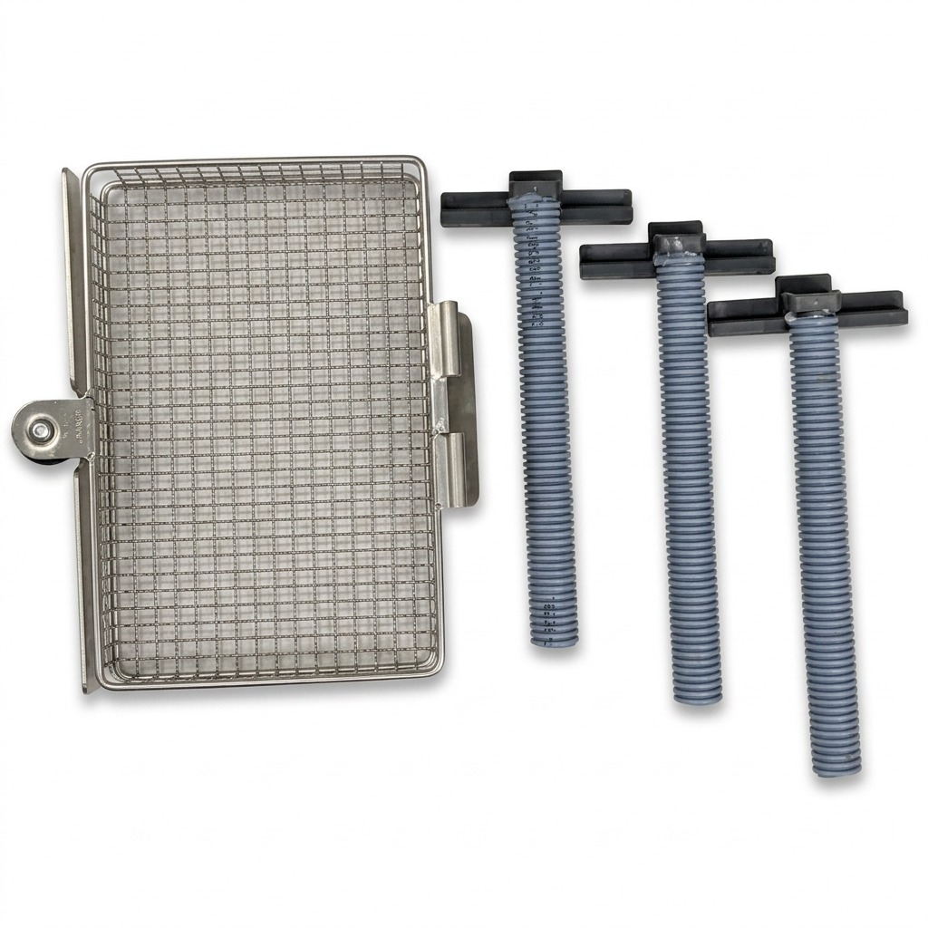 RAKABOT TITAN 4-Tier Drainage Pipe Kit with stainless steel basket and three grey flexible pipes.
