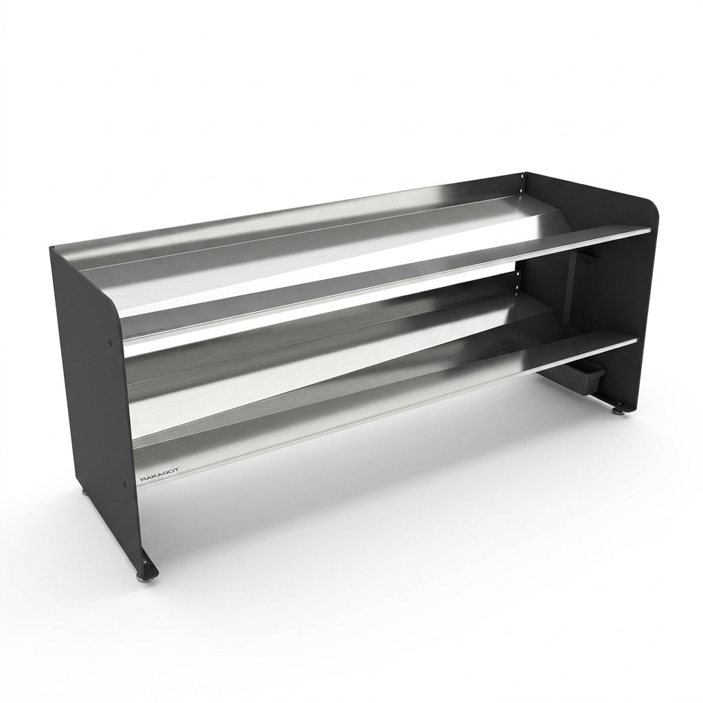 Rakabot Titan TIT247-SS-BLACK: 2-tier stainless steel and black shoe and boot rack on white background.