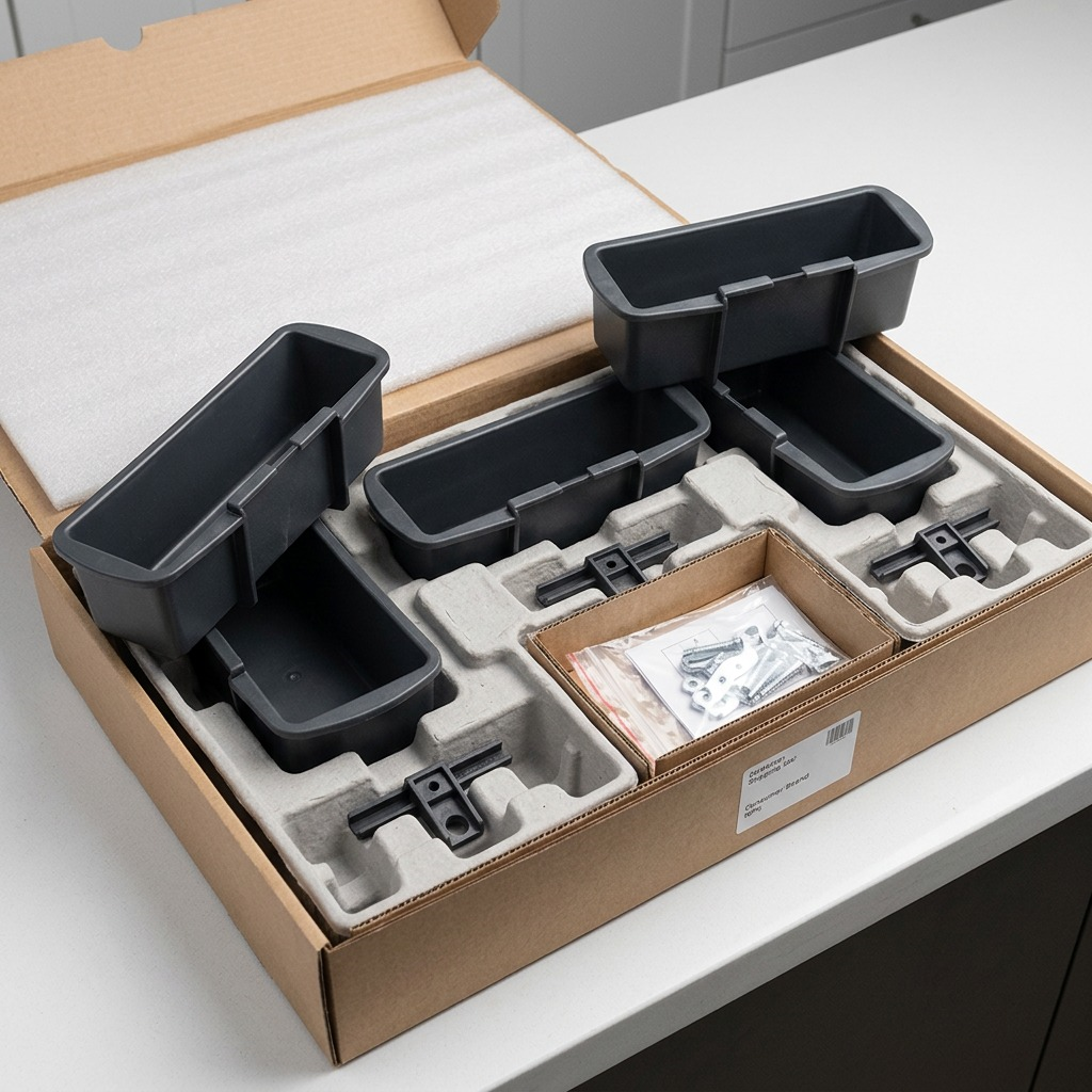 RAKABOT TITAN 3 light grey containers and hooks kit securely packed in a protective shipping box.