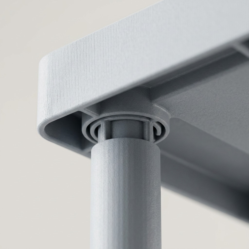 Macro detail highlighting the precise interlocking connection between the Rakabot leg and tier.