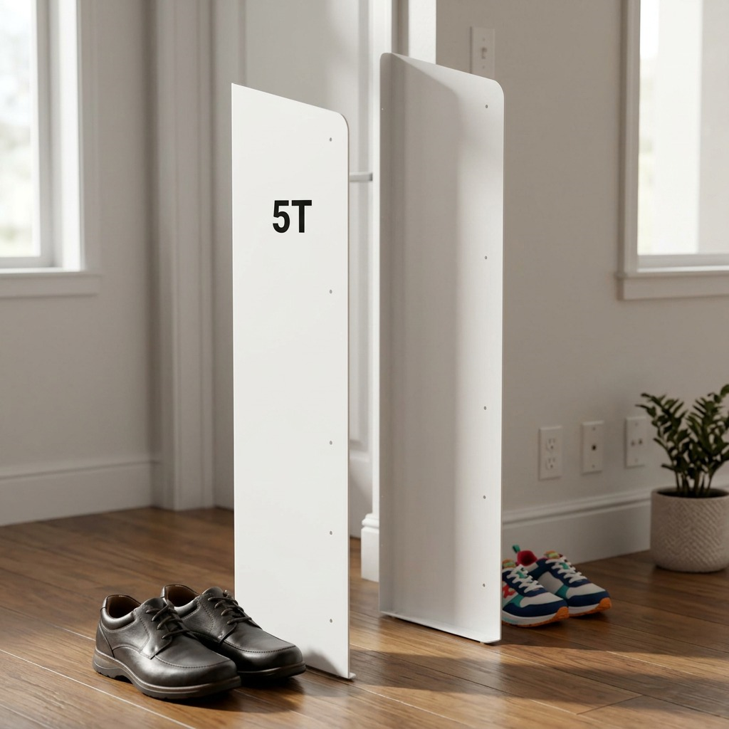 Rakabot Titan 5-Tier White Side Panels shown beside shoes in an entryway for scale reference.