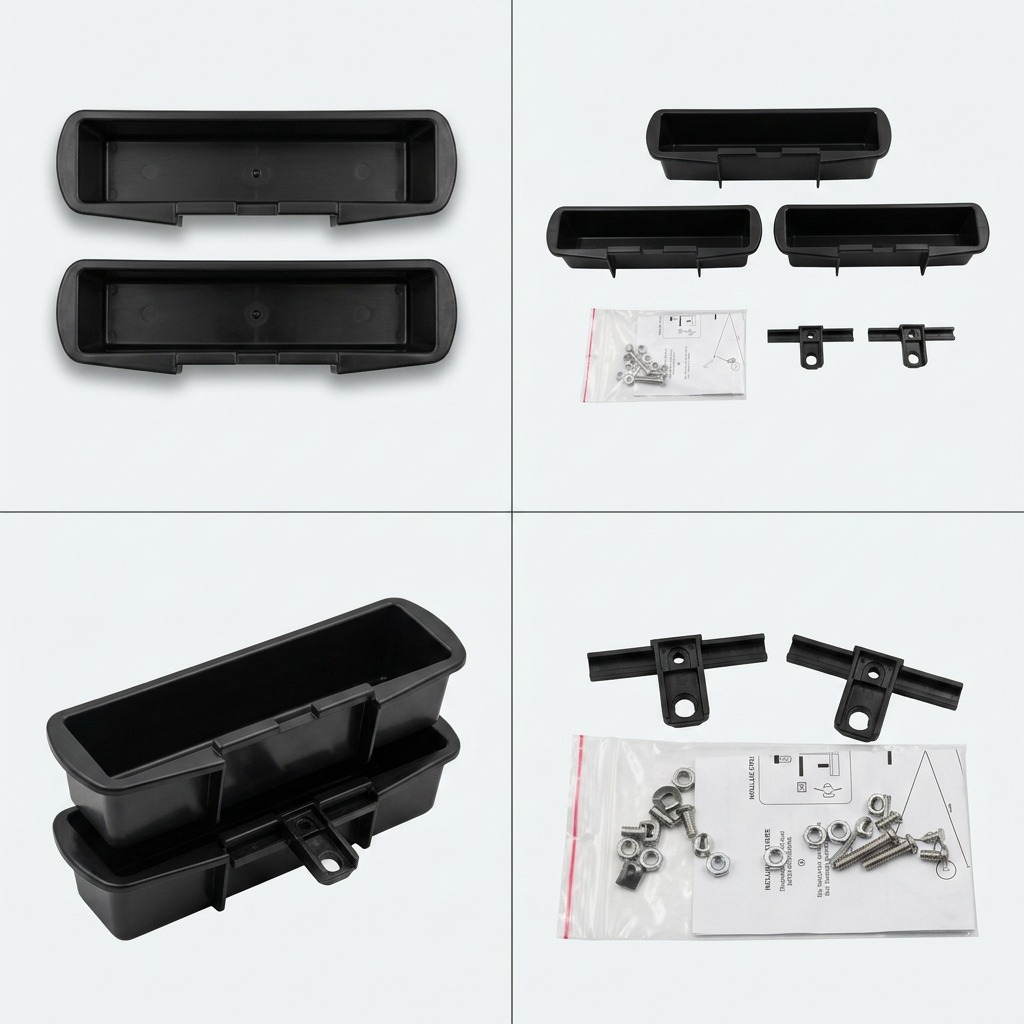 RAKABOT Titan Expansion Kit showing black storage containers, hooks, and mounting hardware.