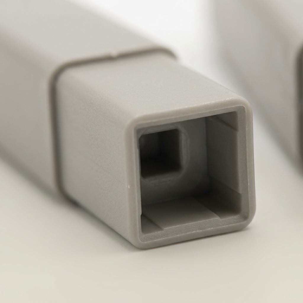 An extreme close-up of the textured light grey plastic connection point for a boot rack extra leg, showing precise fit and socket detail.