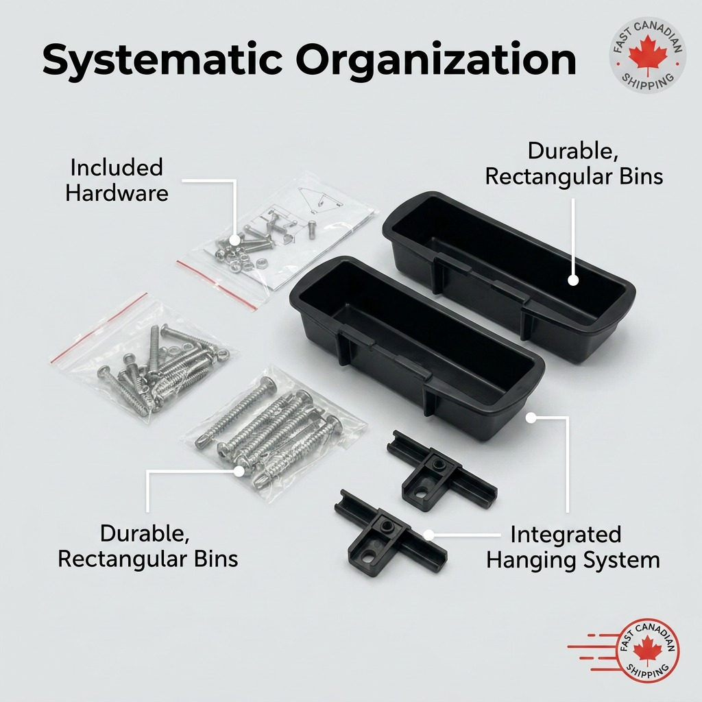 Rakabot Titan 3-container and hook kit featuring black rectangular bins and mounting hardware.