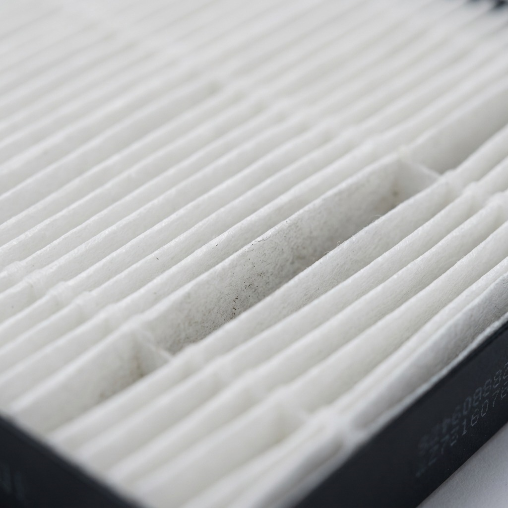 Macro photograph details intricate pleating of SHARP FZP11HFU HEPA filter.