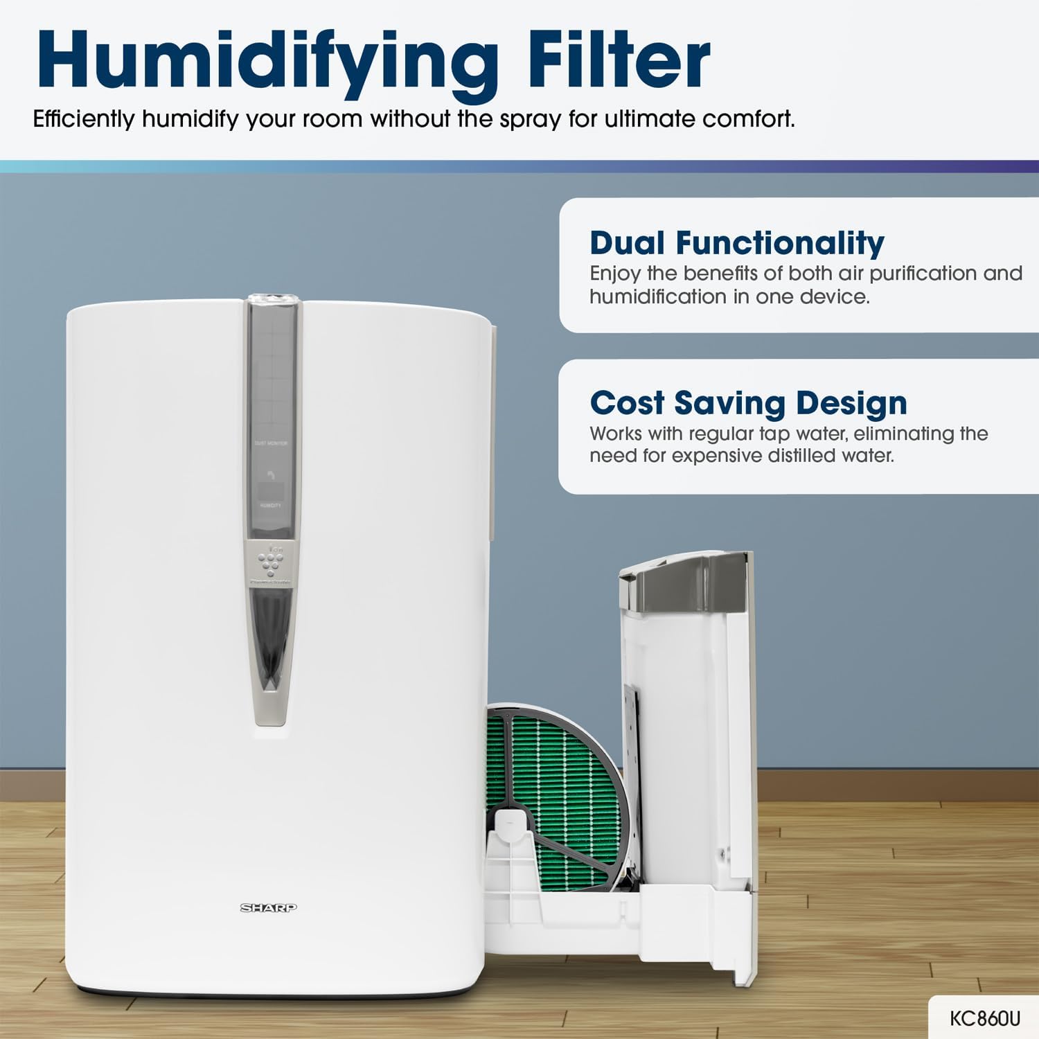SHARP KC860U HEPA Air Purifier for Large Room with Plasmacluster? Ion and Built-in Humidifier for 300 sq. ft Room