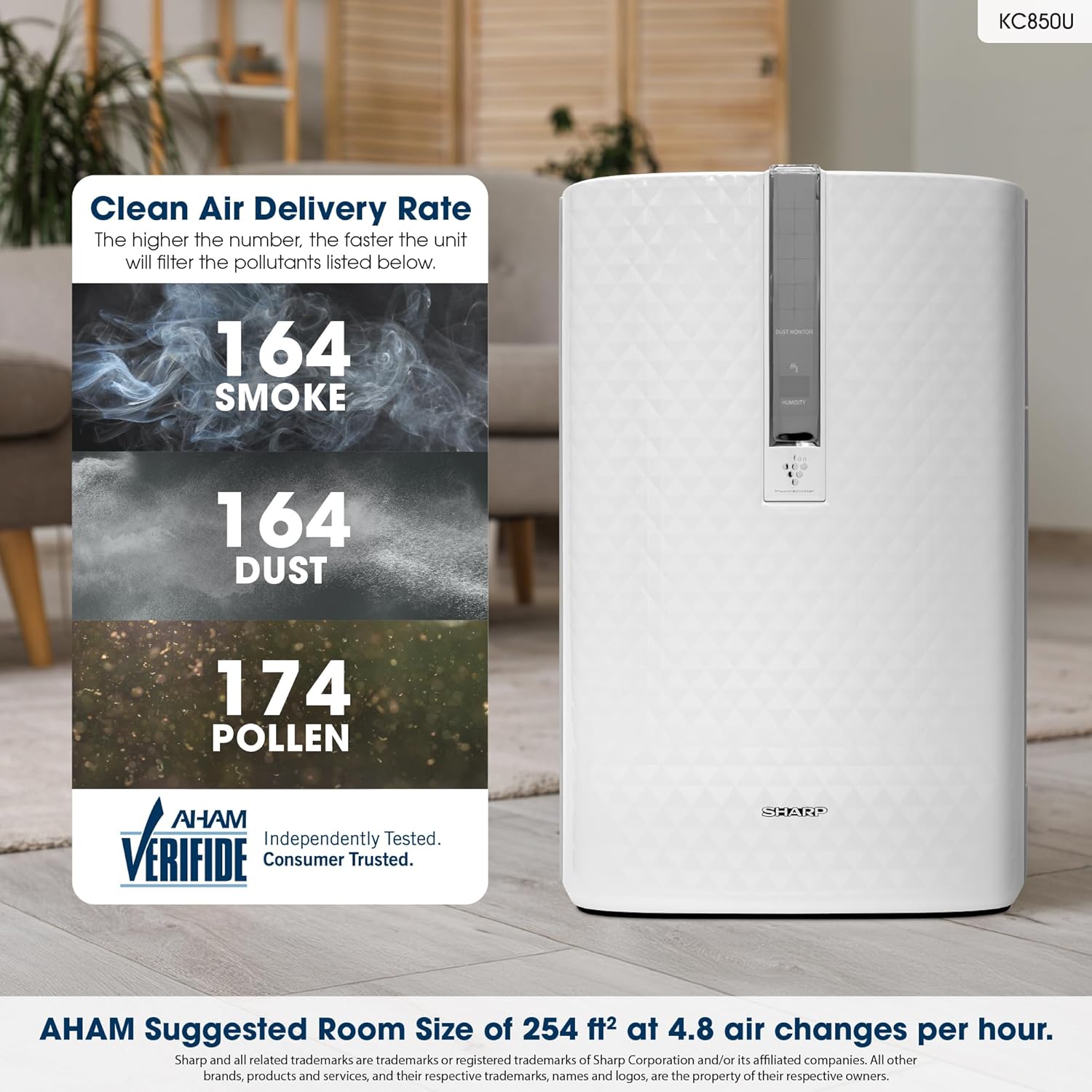 SHARP KC850U Air Purifier with Plasmacluster? and Built-in Humidifier For 250 sq. ft.