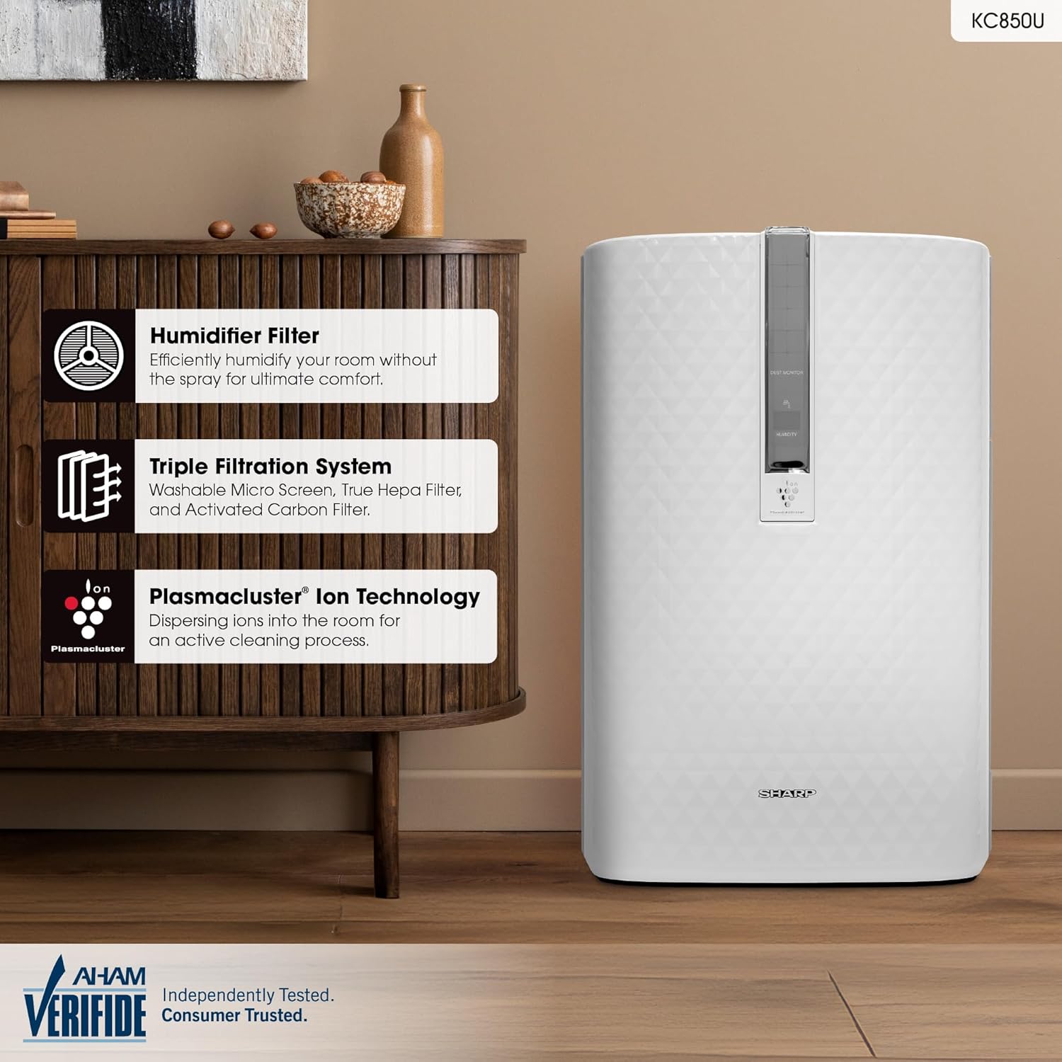 SHARP KC850U Air Purifier with Plasmacluster? and Built-in Humidifier For 250 sq. ft.