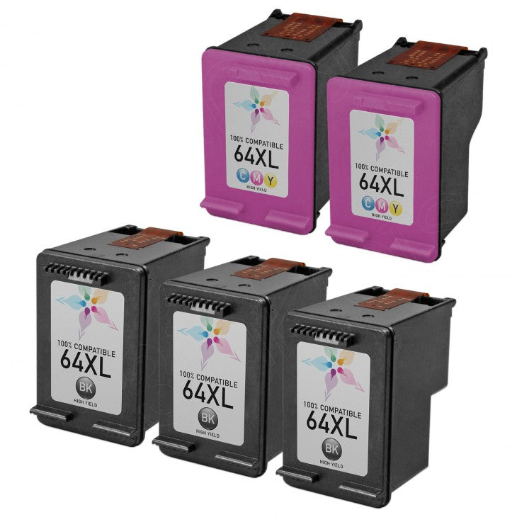 IMPERIAL BRAND Compatible ink cartridge for HP N9J92AN and N9J91AN (HP 64XL) 3 Black and 2 Color Ink Cartridges