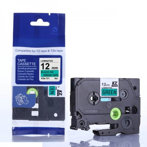 TZE731 IMPERIAL BRAND TZE-731 Black on Green 12mm Tape for P-Touch Label Makers